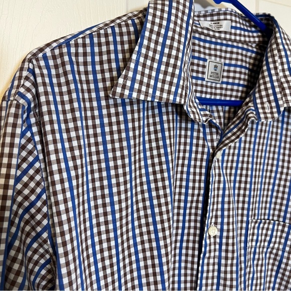 Peter Millar Sport Shirt Button Down Long Sleeve Blue Brown Plaid Size Large - Picture 1 of 8
